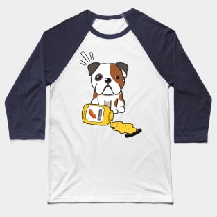 Cute English Bulldog Spilled a jar of mustard sauce Baseball T-Shirt